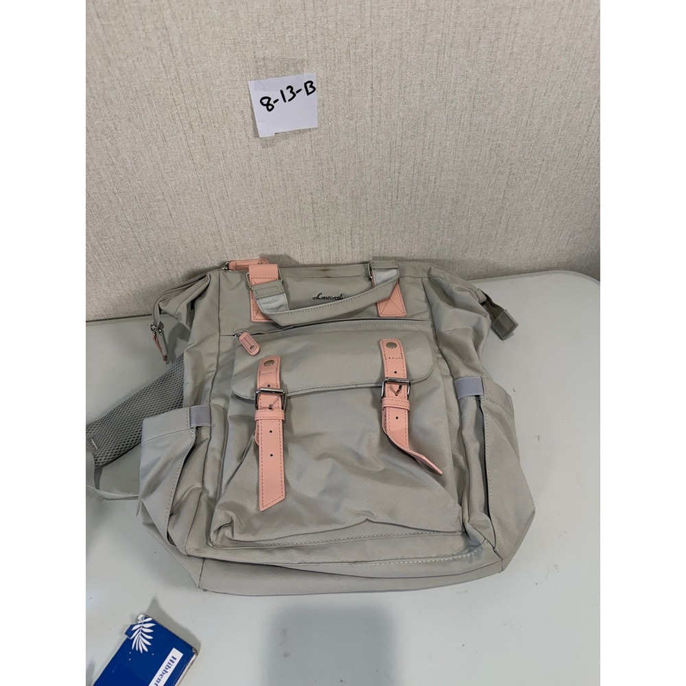 Lovevook Laptop Backpack Gray Pink Accents Travel Work Bag with Small Pouch